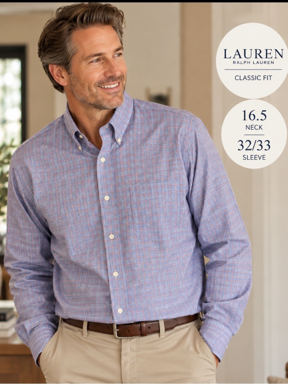 Ralph Lauren Classic Fit Button-Down Shirt in Blue and Pink Plaid size 16.5